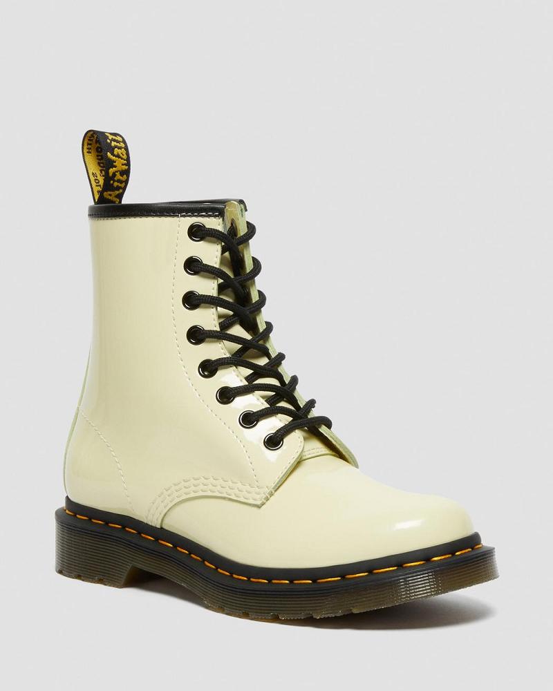 Botas con Cordones Dr Martens 1460 Charol Cuero Mujer Creme | MX 584QMA